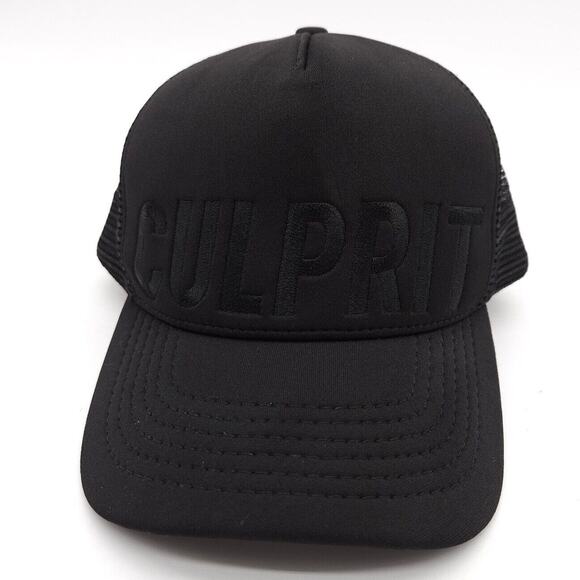 Culprit Snapback Trucker‎ Mesh Hat Black Ball Cap Stitched Logo USA Made Unisex - Picture 2 of 7